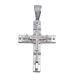 Sterling Silver 925 Rhodium Plated CZ Cross on Top of Cross Pendant
